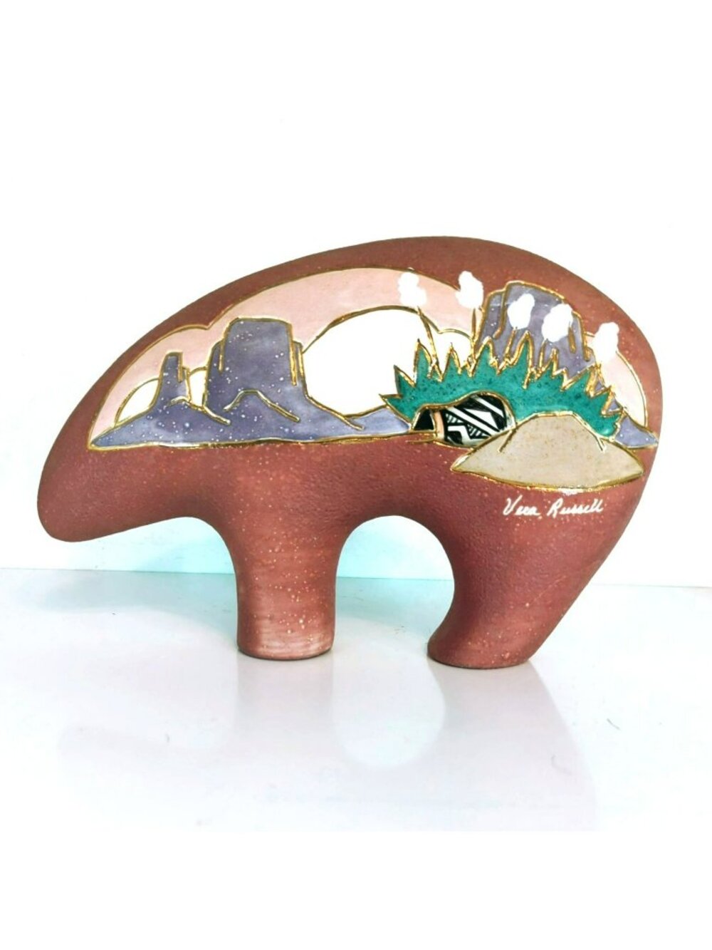 Vintage Vera Russell Ceramic Bear Figurine Desert Landscape Signed Art Pottery
